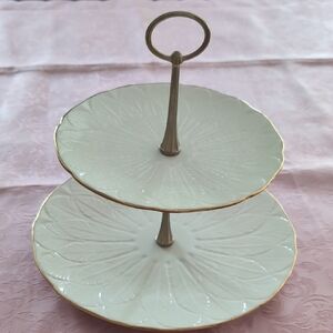 Lenox White and Gold Two-Tier Serveware Stand